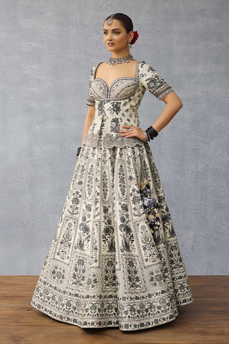 Buy_Torani_Black Silk, Organza, Jersey Lace, Tassels Kalamkari Anushtha Lehenga Set _Online_at_Aza_Fashions