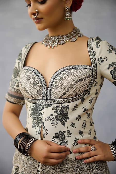 Shop_Torani_Black Silk, Organza, Jersey Lace, Tassels Kalamkari Anushtha Lehenga Set _Online_at_Aza_Fashions