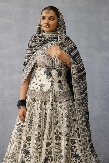 Torani_Black Silk, Organza, Jersey Lace, Tassels Kalamkari Anushtha Lehenga Set _at_Aza_Fashions