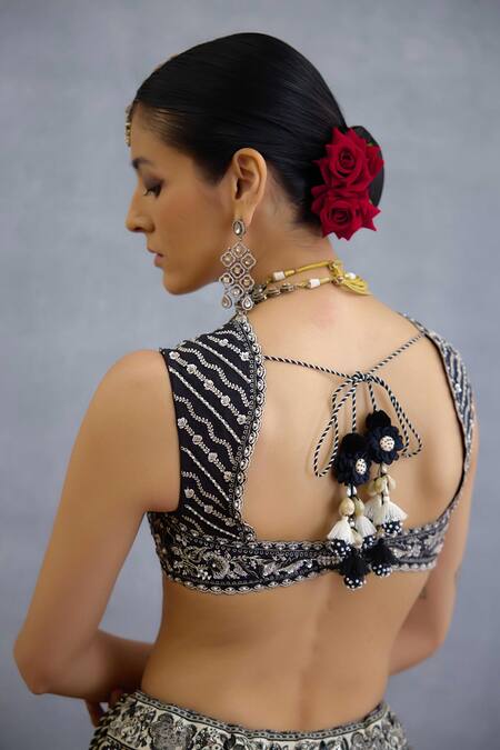 Torani Black Silk, Organza, Jersey Tassels, Beads Round Kalamkari Vedaa Lehenga Set Online at Aza Fashions Torani_Black Silk, Organza, Jersey Tassels, Beads Round Kalamkari Vedaa Lehenga Set _Online_at_Aza_Fashions