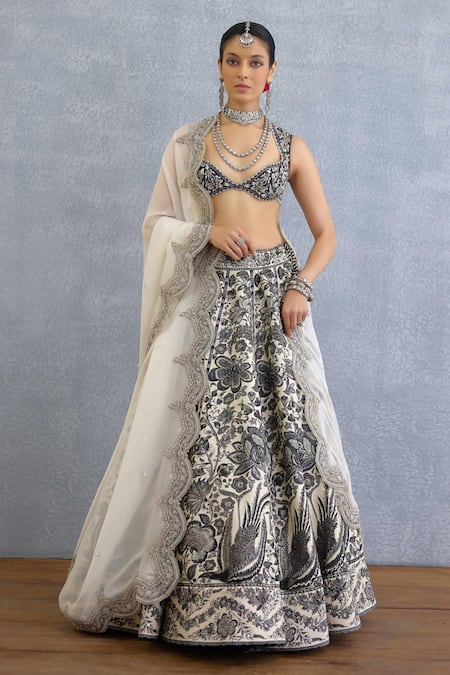 Shop Torani Black Silk, Organza, Jersey Tassels, Beads Round Kalamkari Vedaa Lehenga Set Online at Aza Fashions Shop_Torani_Black Silk, Organza, Jersey Tassels, Beads Round Kalamkari Vedaa Lehenga Set _Online_at_Aza_Fashions