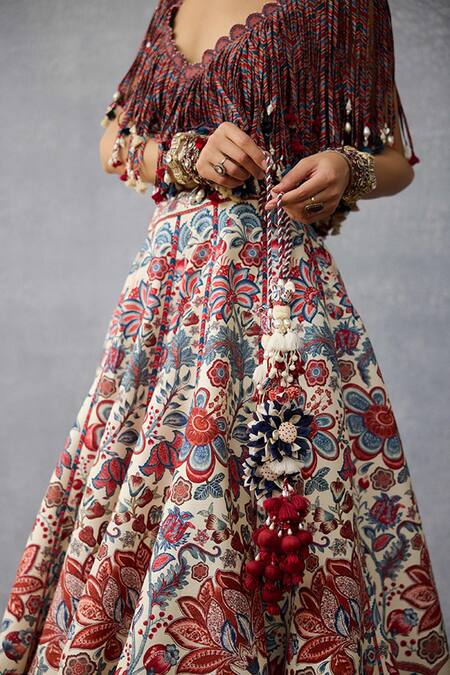 Torani_Multi Color Embroidery V-neck Coromandel Raasya Printed Lehenga Set _Online_at_Aza_Fashions