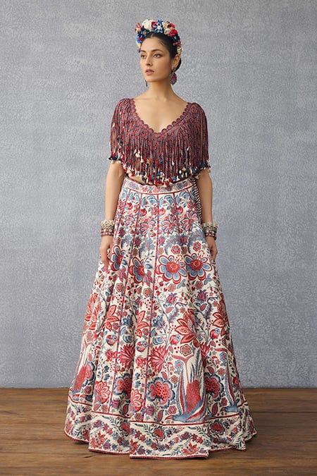 Shop_Torani_Multi Color Embroidery V-neck Coromandel Raasya Printed Lehenga Set _Online_at_Aza_Fashions