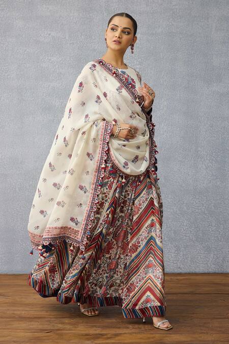 Torani_Multi Color Silk, Organza Tassels, Embroidery Printed Anarkali Set With Dupatta_at_Aza_Fashions