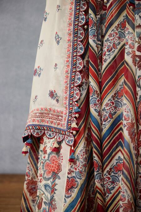 Shop_Torani_Multi Color Silk, Organza Tassels, Embroidery Printed Anarkali Set With Dupatta