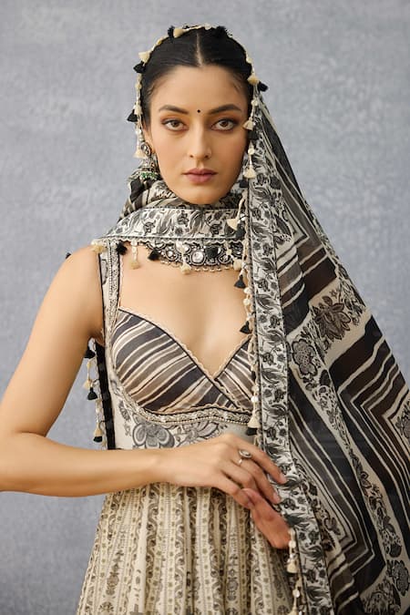 Torani_Black Chanderi, Silk, Cotton Embroidery Scoop Neck Kalamkari Sarika Anarkali Set _Online_at_Aza_Fashions