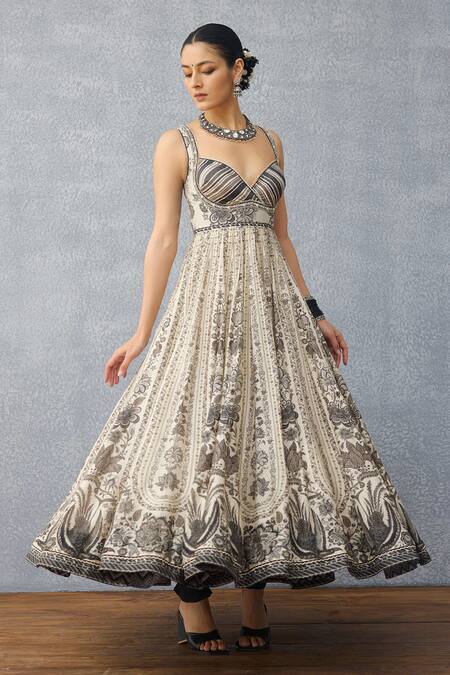 Shop_Torani_Black Chanderi, Silk, Cotton Embroidery Scoop Neck Kalamkari Sarika Anarkali Set _Online_at_Aza_Fashions