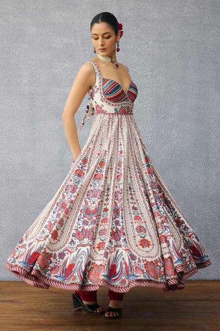 Torani_Multi Color Silk, Cotton, Crepe, Organza Sequins Coromandel Sarika Anarkali Set _at_Aza_Fashions