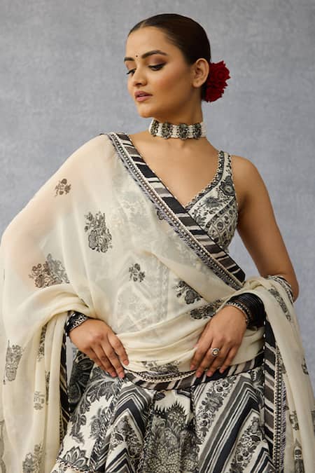 Torani Black Silk Embroidery, Tassels V-neck Kalamkari Charu Sharara Set Online at Aza Fashions Torani_Black Silk Embroidery, Tassels V-neck Kalamkari Charu Sharara Set _Online_at_Aza_Fashions