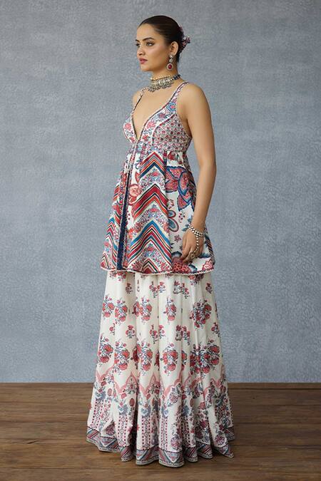 Torani Multi Color Sequins, Embroidery, Tassels V-neck Coromandel Charu Sharara Set Online at Aza Fashions Torani_Multi Color Sequins, Embroidery, Tassels V-neck Coromandel Charu Sharara Set _Online_at_Aza_Fashions