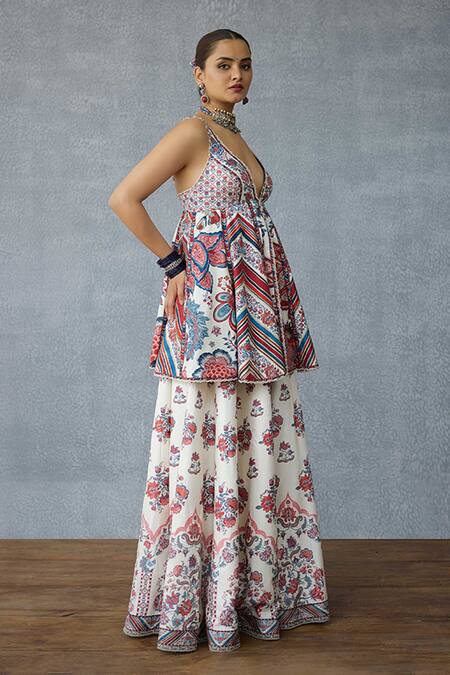 Buy Torani Multi Color Sequins, Embroidery, Tassels V-neck Coromandel Charu Sharara Set Online at Aza Fashions Buy_Torani_Multi Color Sequins, Embroidery, Tassels V-neck Coromandel Charu Sharara Set _Online_at_Aza_Fashions