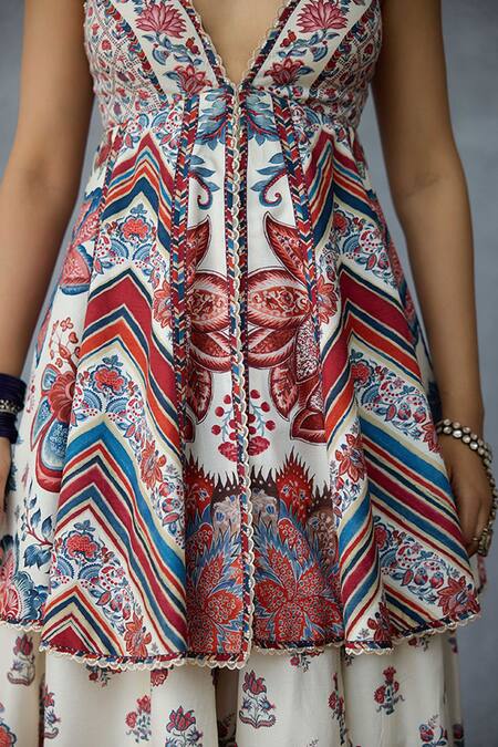 Buy Torani Multi Color Sequins, Embroidery, Tassels V-neck Coromandel Charu Sharara Set Buy_Torani_Multi Color Sequins, Embroidery, Tassels V-neck Coromandel Charu Sharara Set