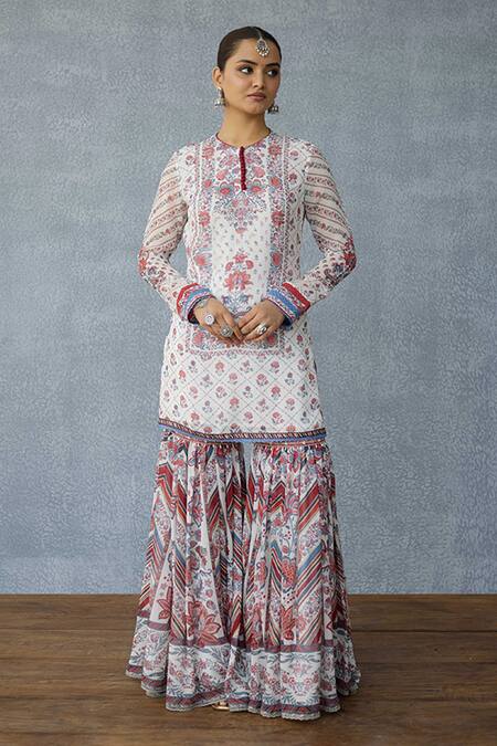 Torani_Multi Color Georgette Embroidery, Tassels Round Coromandel Dakshaa Sharara Set _at_Aza_Fashions