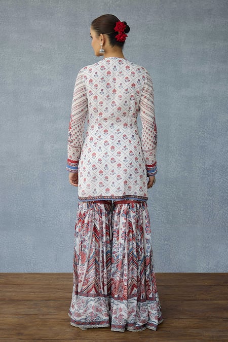 Shop_Torani_Multi Color Georgette Embroidery, Tassels Round Coromandel Dakshaa Sharara Set _at_Aza_Fashions