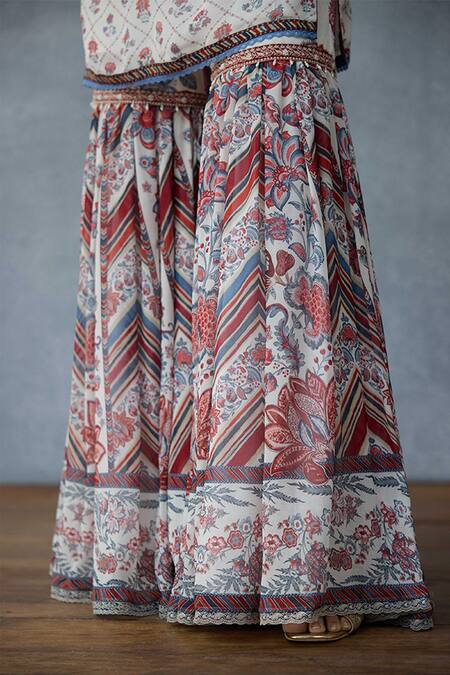 Shop_Torani_Multi Color Georgette Embroidery, Tassels Round Coromandel Dakshaa Sharara Set 