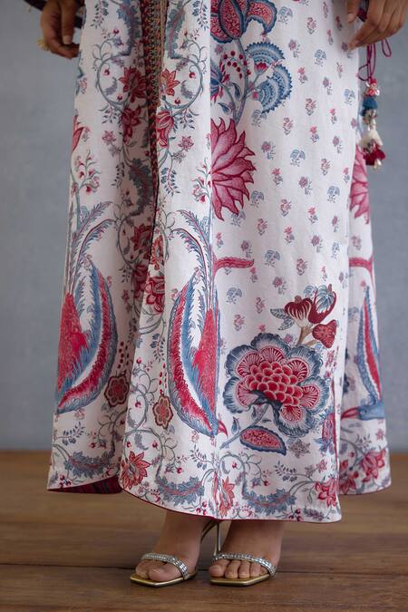Buy Torani Multi Color Linen Tassels V-neck Floral Print Coromandel Kanika Kaftan Buy_Torani_Multi Color Linen Tassels V-neck Floral Print Coromandel Kanika Kaftan