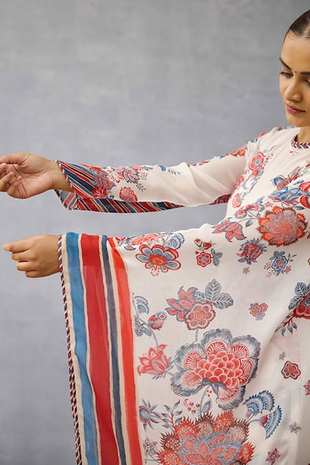 Shop_Torani_Multi Color Georgette Round Neck Coromandel Navanya Kaftan Set _Online_at_Aza_Fashions