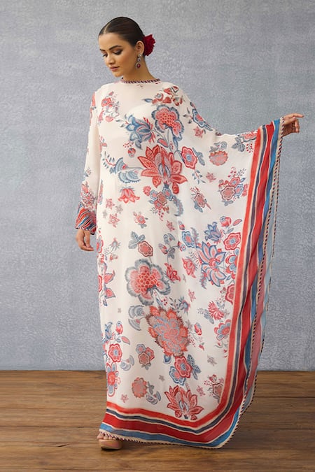 Torani_Multi Color Georgette Round Neck Coromandel Navanya Kaftan Set _at_Aza_Fashions