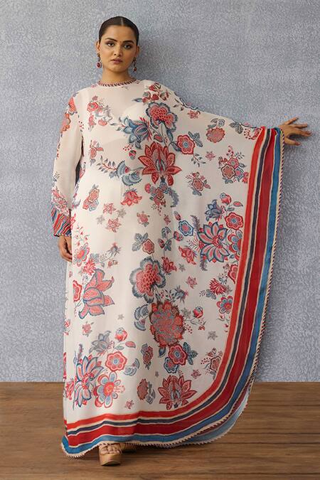 Shop_Torani_Multi Color Georgette Round Neck Coromandel Navanya Kaftan Set 