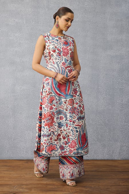Shop_Torani_Multi Color Organza, Round Neck Coromandel Tanuja Kurta Set_Online_at_Aza_Fashions