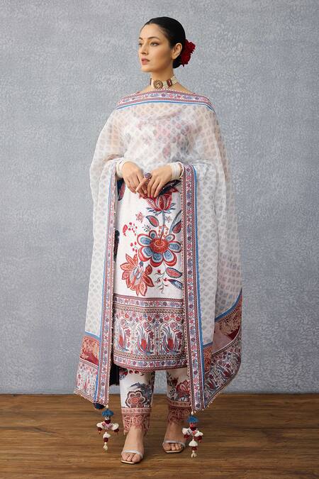Torani Multi Color Linen Embroidery, Tassels Round Neck Coromandel Anvita Kurta Set Online at Aza Fashions Torani_Multi Color Linen Embroidery, Tassels Round Neck Coromandel Anvita Kurta Set _Online_at_Aza_Fashions