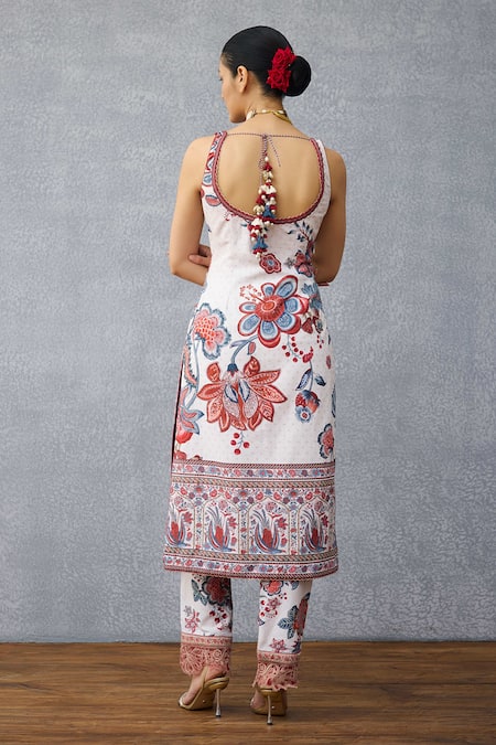 Shop Torani Multi Color Linen Embroidery, Tassels Round Neck Coromandel Anvita Kurta Set at Aza Fashions Shop_Torani_Multi Color Linen Embroidery, Tassels Round Neck Coromandel Anvita Kurta Set _at_Aza_Fashions