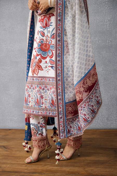 Torani Multi Color Linen Embroidery, Tassels Round Neck Coromandel Anvita Kurta Set at Aza Fashions Torani_Multi Color Linen Embroidery, Tassels Round Neck Coromandel Anvita Kurta Set _at_Aza_Fashions