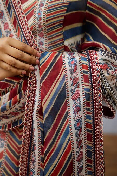 Torani_Multi Color Silk, Crepe, Organza Embroidery Round Coromandel Asthika Kurta Set _Online_at_Aza_Fashions