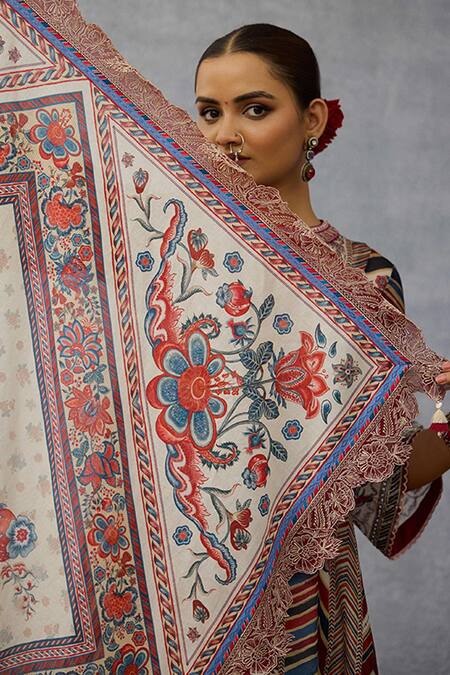 Torani_Multi Color Silk, Crepe, Organza Embroidery Round Coromandel Asthika Kurta Set _at_Aza_Fashions