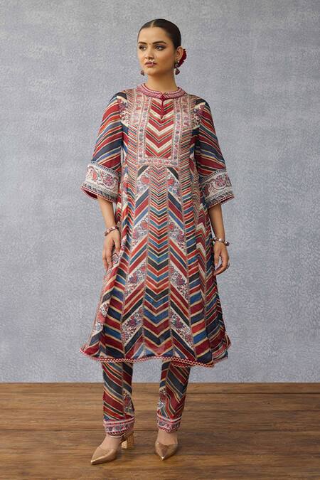 Buy_Torani_Multi Color Silk, Crepe, Organza Embroidery Round Coromandel Asthika Kurta Set 