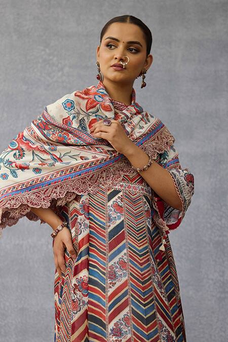 Shop_Torani_Multi Color Silk, Crepe, Organza Embroidery Round Coromandel Asthika Kurta Set 