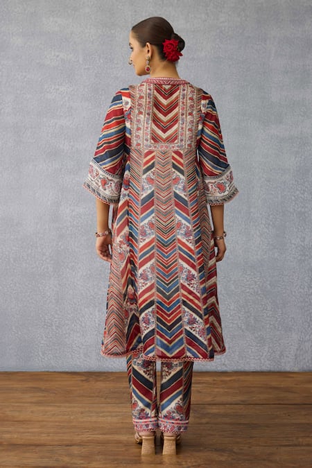 Shop_Torani_Multi Color Silk, Crepe, Organza Embroidery Round Coromandel Asthika Kurta Set _at_Aza_Fashions