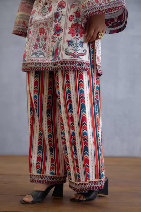 Torani_Multi Color Embroidery Round Neck Coromandel Lyla Kurta Set _Online_at_Aza_Fashions