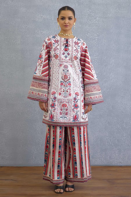 Buy_Torani_Multi Color Embroidery Round Neck Coromandel Lyla Kurta Set _Online_at_Aza_Fashions
