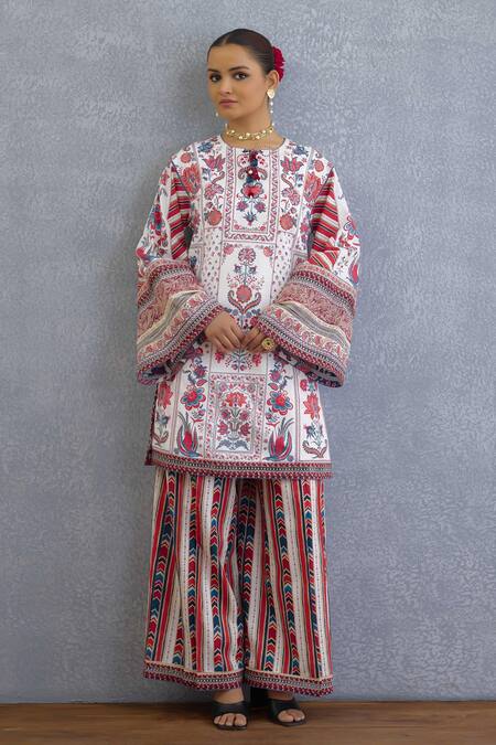 Shop_Torani_Multi Color Embroidery Round Neck Coromandel Lyla Kurta Set _Online_at_Aza_Fashions