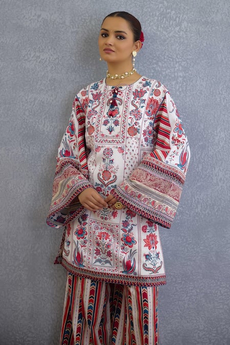 Torani_Multi Color Embroidery Round Neck Coromandel Lyla Kurta Set _at_Aza_Fashions