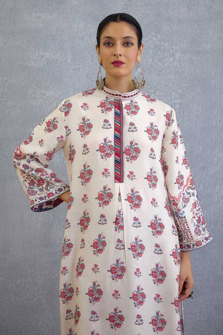 Buy_Torani_Multi Color Embroidery Mandarin Collar Coromandel Radhya Kurta Set _Online_at_Aza_Fashions