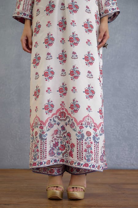 Shop_Torani_Multi Color Embroidery Mandarin Collar Coromandel Radhya Kurta Set _Online_at_Aza_Fashions