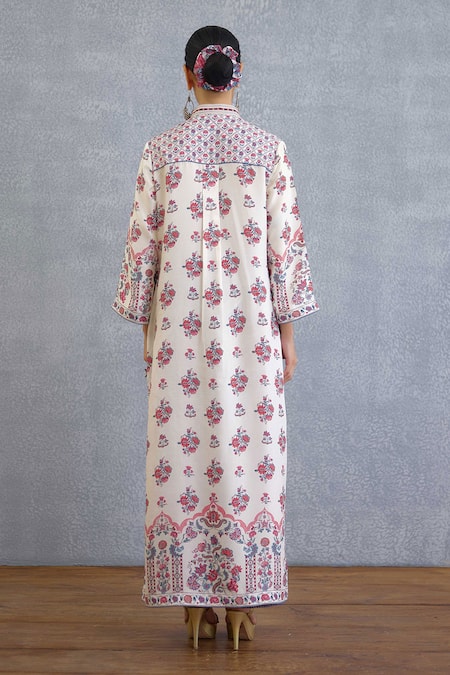 Shop_Torani_Multi Color Embroidery Mandarin Collar Coromandel Radhya Kurta Set _at_Aza_Fashions