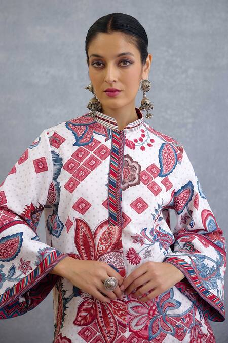 Shop Torani Multi Color Cotton, Linen Mandarin Collar Coromandel Shyla Kurta Set Online at Aza Fashions Shop_Torani_Multi Color Cotton, Linen Mandarin Collar Coromandel Shyla Kurta Set _Online_at_Aza_Fashions