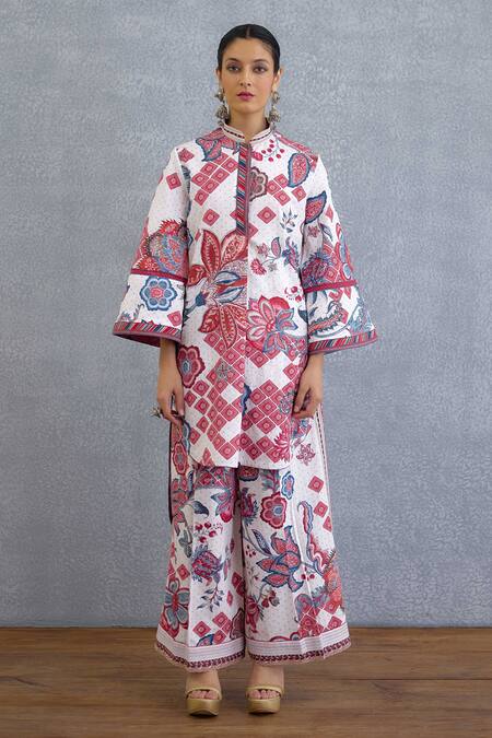 Torani Multi Color Cotton, Linen Mandarin Collar Coromandel Shyla Kurta Set at Aza Fashions Torani_Multi Color Cotton, Linen Mandarin Collar Coromandel Shyla Kurta Set _at_Aza_Fashions