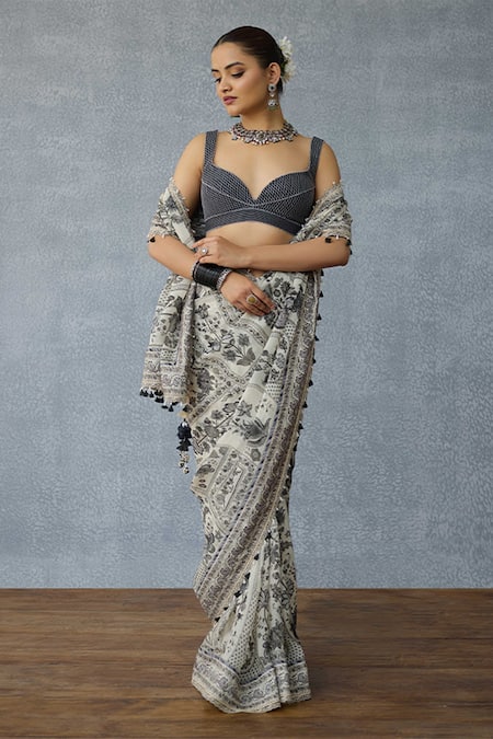 Shop_Torani_Black Silk Plunge Neck Kalamkari Aarna Bralette 
