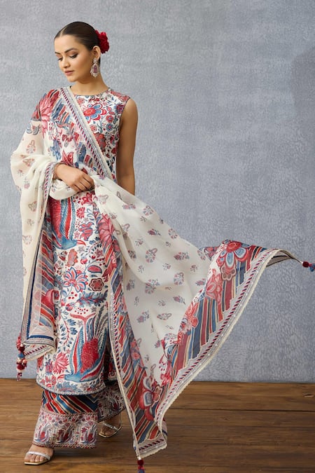 Shop Torani Multi Color Silk Tassels Round Neck Multicolour Printed Kurta Set at Aza Fashions Shop_Torani_Multi Color Silk Tassels Round Neck Multicolour Printed Kurta Set _at_Aza_Fashions