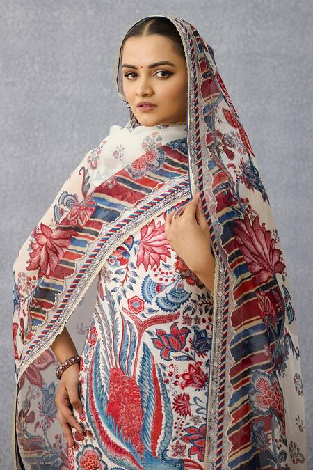 Shop Torani Multi Color Silk Tassels Round Neck Multicolour Printed Kurta Set Shop_Torani_Multi Color Silk Tassels Round Neck Multicolour Printed Kurta Set