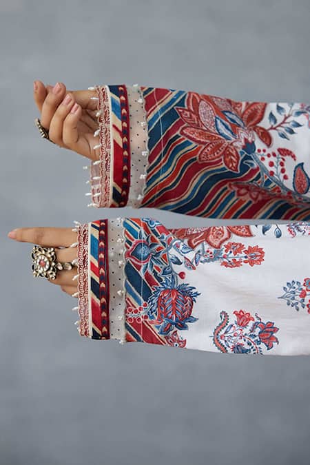 Torani_Multi Color Linen Round Neck Multicolour Printed Kurta Set _Online_at_Aza_Fashions