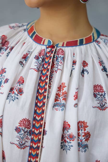 Buy_Torani_Multi Color Linen Round Neck Multicolour Printed Kurta Set _Online_at_Aza_Fashions