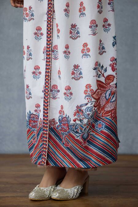 Shop_Torani_Multi Color Linen Round Neck Multicolour Printed Kurta Set _Online_at_Aza_Fashions