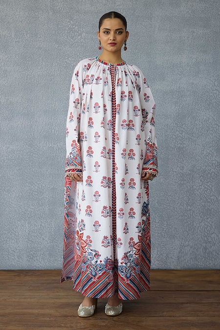 Shop_Torani_Multi Color Linen Round Neck Multicolour Printed Kurta Set _at_Aza_Fashions