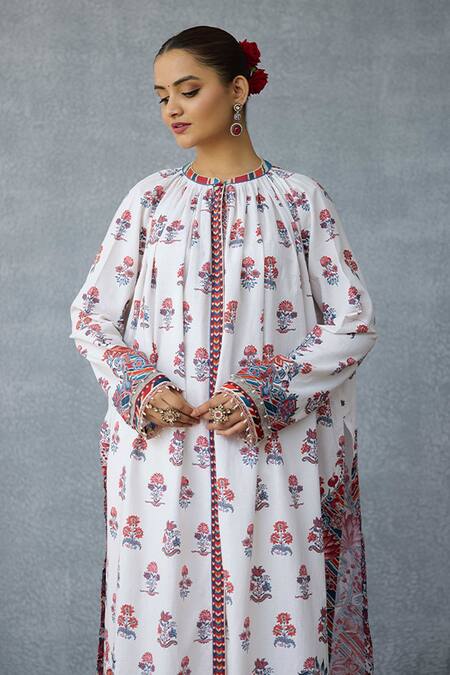 Torani_Multi Color Linen Round Neck Multicolour Printed Kurta Set _at_Aza_Fashions