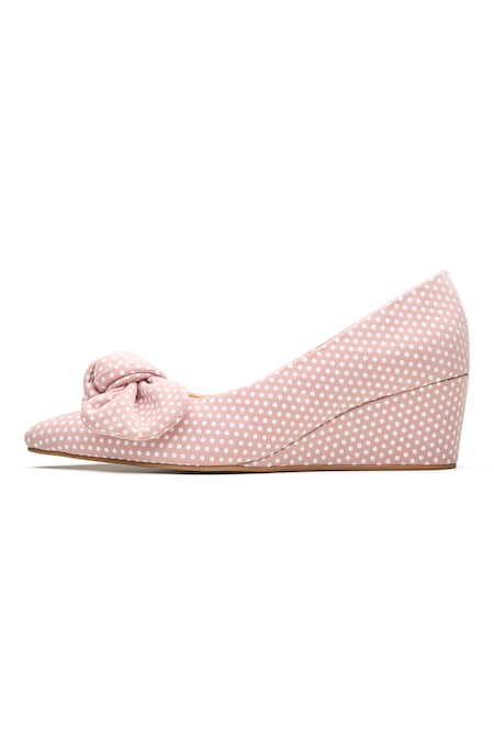 Dang Shoes_Pink Polka Dot Bow Wedge Shoes _Online_at_Aza_Fashions